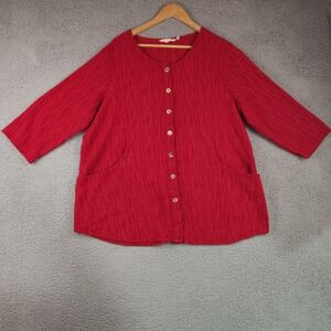 Soft Surroundings Top Womens 2x Plus Red Button Up Lagenlook Knit Pockets